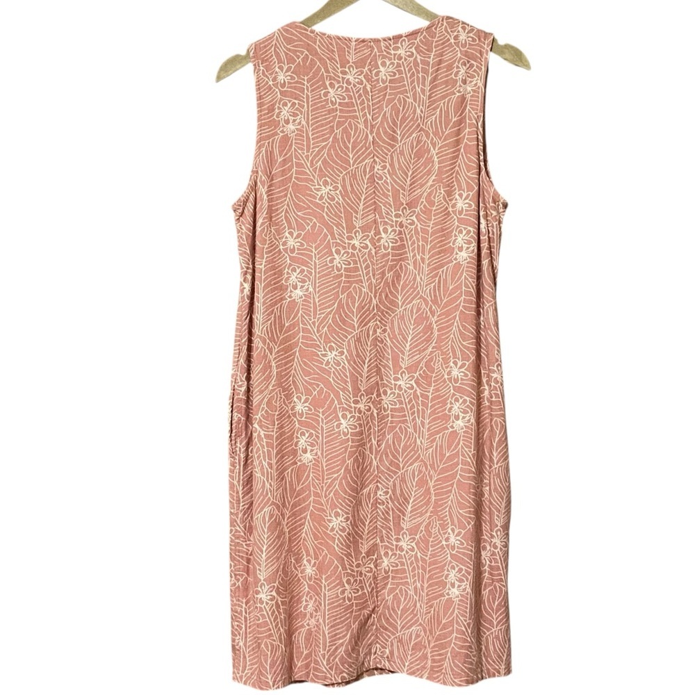 Orvis Tropical Print Tank Dress M Muted Red Linen Blend Sleeveless V-Neck Resort - Picture 2 of 8